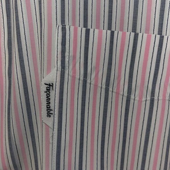 Pink Gray Stripe Faconnable Mens LS Club Chest Pocket Dress shirt 17 x 31 43euro - Picture 3 of 5